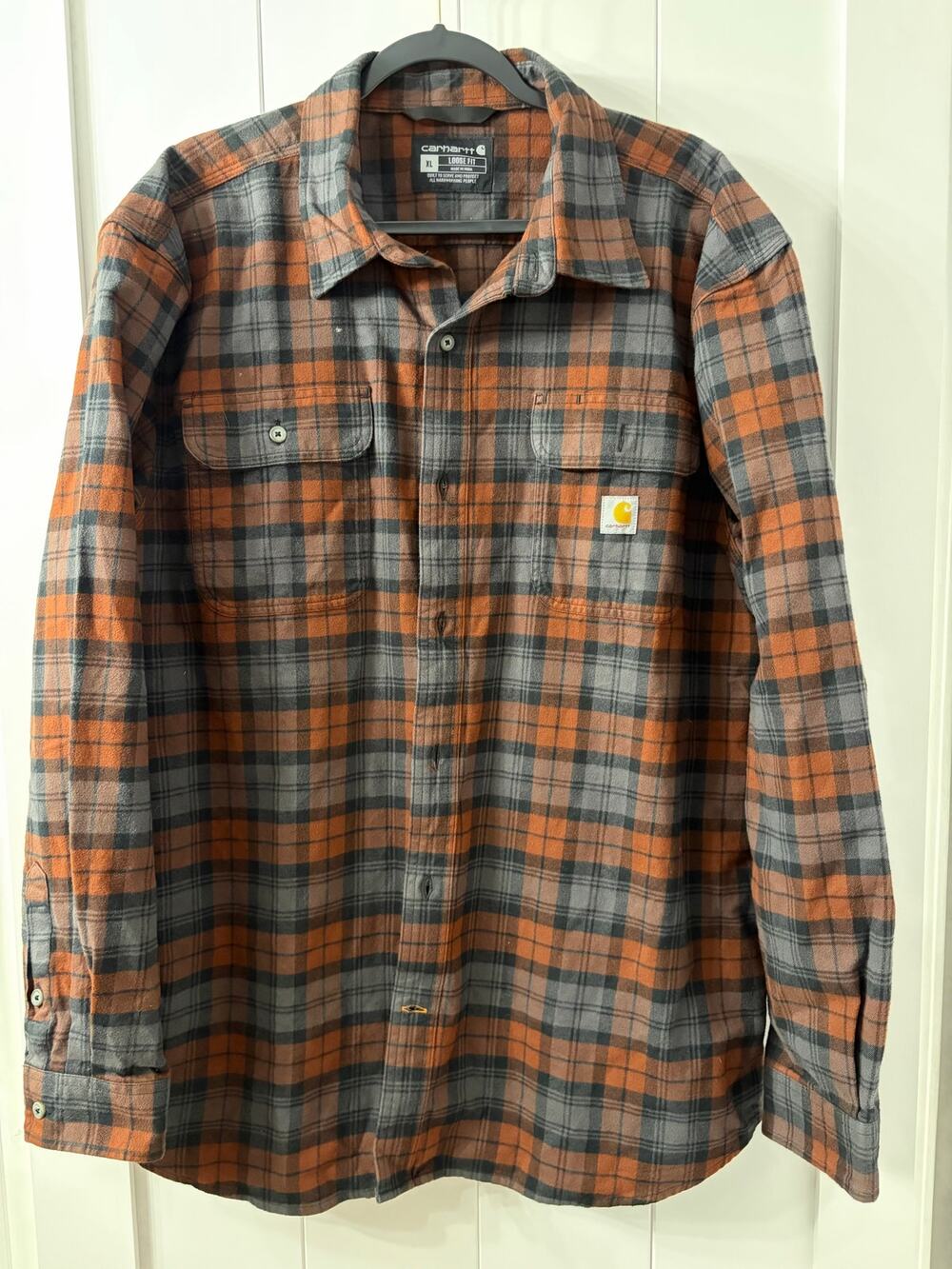 Carhartt Men’s LOOSE FIT HEAVYWEIGHT FLANNEL LONG-SLEEVE PLAID SHIRT Sz XL EUC